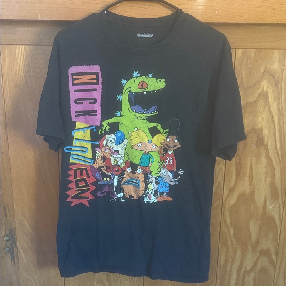 Nickelodeon Black T-Shirt with Multiple classic characters.